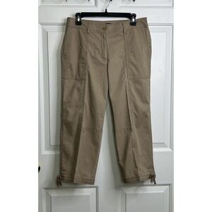 Eileen Fisher Capris Womens 10 Organic Cotton Blend Washed Khaki Tan Tie Accents